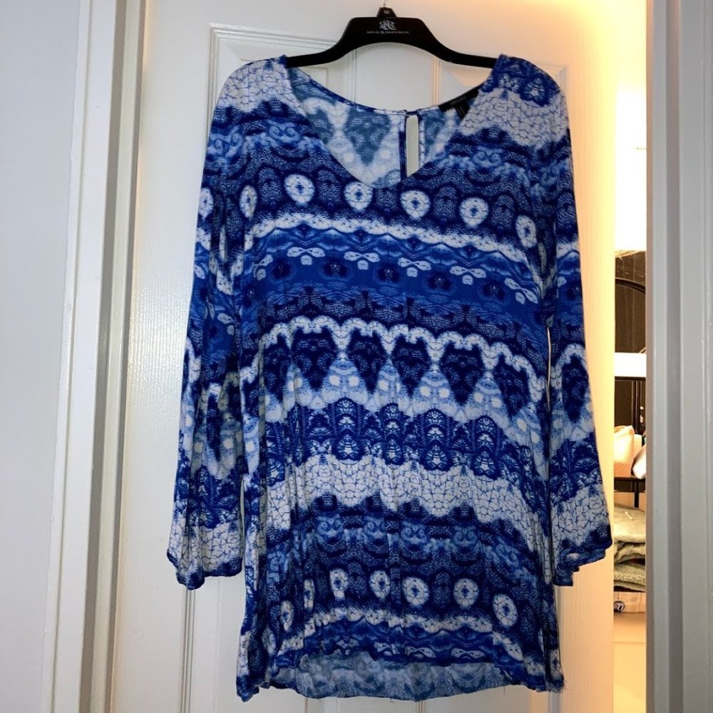 Blue and White Kaleidoscope Print Swing Dress